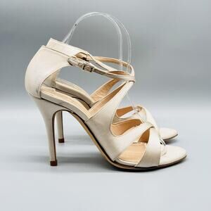 L.K. Bennett Shoes Womens 8 Ivory Gold Satin Jenny Packham High Heels Italy